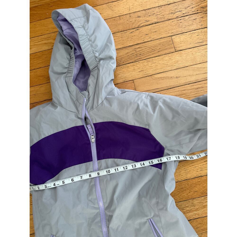 Girls Lands’ End Hooded Winter Jacket Coat Size 14 (XL) Gray Purple Insulated - Picture 4 of 6